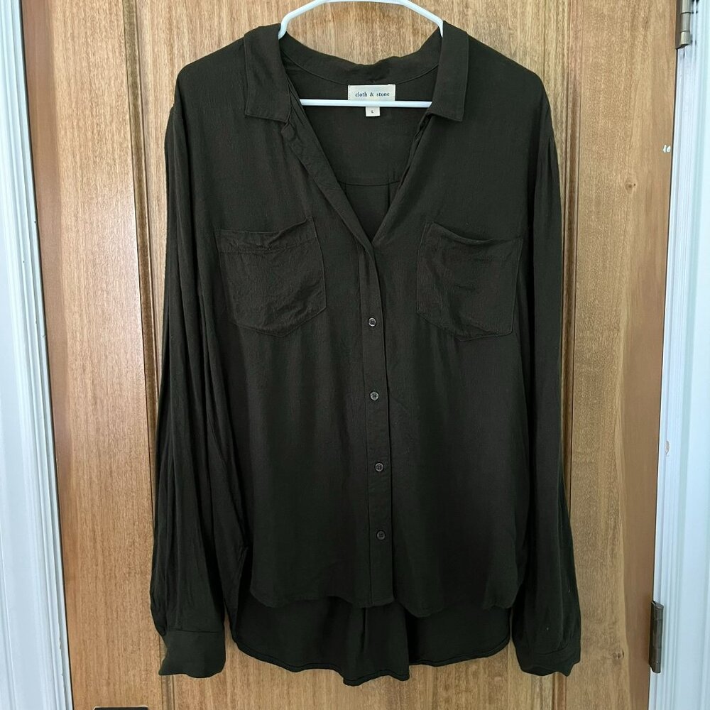 Anthropologie | Cloth & Stone Oversized Flannel Button-Down Shirt | Large, Green